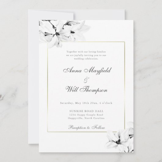 Moderne Klassieke Magnolias Gold in één bruiloft Kaart (Voorkant)