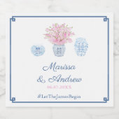 Moderne Klassieke Marine & Blush Ginger Jar Bruilo Sparkling Wijnetiket (Enkel label)