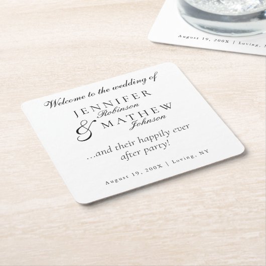 Moderne klassieke minimalistische bruiloft kartonnen onderzetters (Schuin)