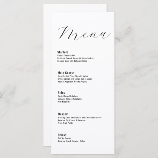 Moderne klassieke minimalistische typografie menu (Voorkant / Achterkant)