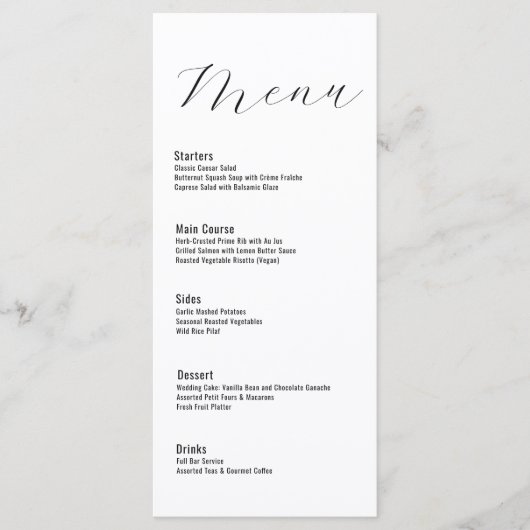 Moderne klassieke minimalistische typografie menu (Voorkant)