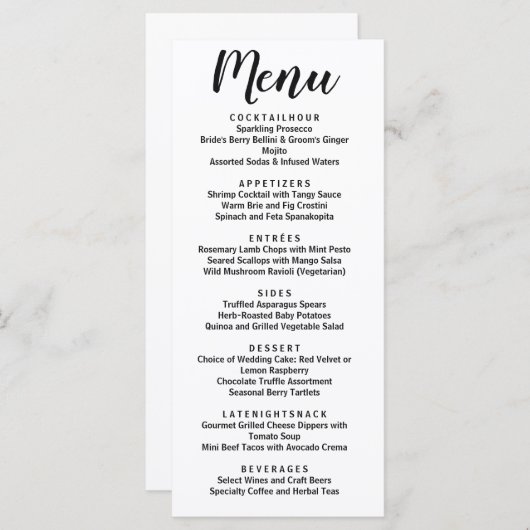 Moderne klassieke minimalistische typografie menu (Voorkant / Achterkant)