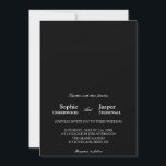 Moderne klassieke minimalistische zwarte bruiloft kaart<br><div class="desc">Deze moderne, klassieke, minimalistische uitnodiging voor een zwarte bruiloft is perfect voor uw elegante moderne bruiloft. Dit ontwerp is voorzien van witte eenvoudige kalligrafie die op een donkere zwarte achtergrond is geplaatst om te passen aan uw klassieke bruiloft of minimalistische boho bruiloft in de lente, zomer, herfst of winter. Geef...</div>