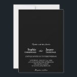 Moderne klassieke minimalistische zwarte bruiloft kaart<br><div class="desc">Deze moderne, klassieke, minimalistische uitnodiging voor een zwarte bruiloft is perfect voor uw elegante moderne bruiloft. Dit ontwerp is voorzien van witte eenvoudige kalligrafie die op een donkere zwarte achtergrond is geplaatst om te passen aan uw klassieke bruiloft of minimalistische boho bruiloft in de lente, zomer, herfst of winter. Geef...</div>