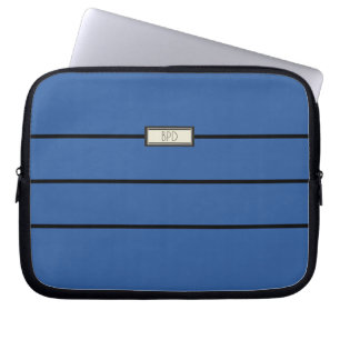 Moderne Klassieke Monogram Beginletters Blauw Zwar Laptop Sleeve