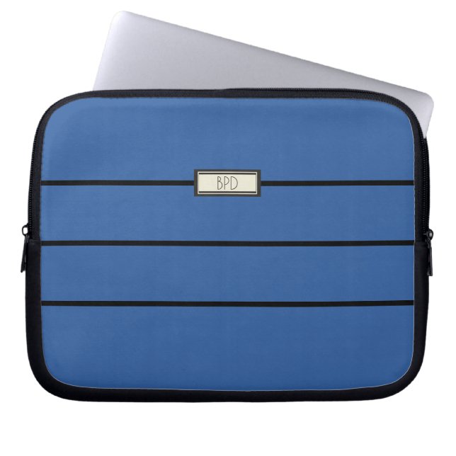 Moderne Klassieke Monogram Beginletters Blauw Zwar Laptop Sleeve (Voorkant)