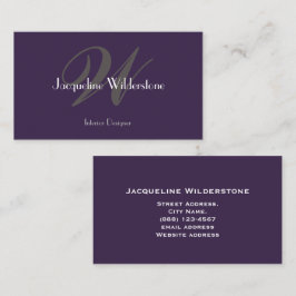 Moderne klassieke monogram en naam Paars Visitekaartje