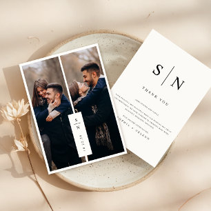 Moderne Klassieke Monogram Fotobruiloft Bedankkaart