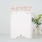 Moderne klassieke monogram roos gouden confetti briefpapier (Staand voorkant)