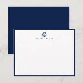 Moderne Klassieke Navy Blauwe Rand Aangepaste Brie Notitiekaartje