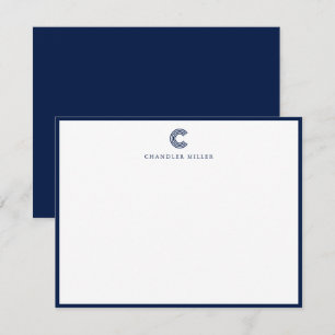 Moderne Klassieke Navy Blauwe Rand Aangepaste Brie Notitiekaartje