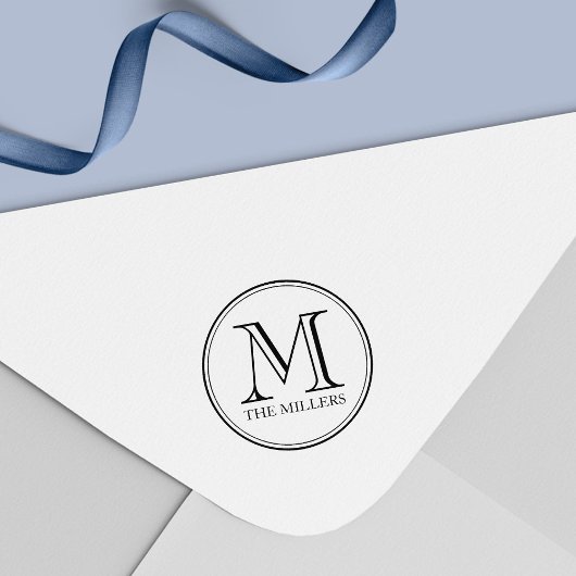 Moderne Klassieke Rand Grens Familienaam Monogram Zelfinktende Stempel