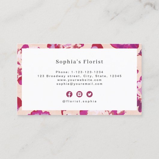 Moderne, klassieke rode abstracte bloemkool visitekaartje (Achterkant)