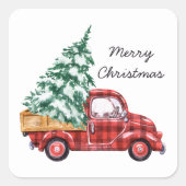 Moderne Klassieke Rode Kersttruck Vierkante Sticker (Voorkant)