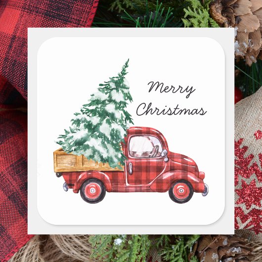 Moderne Klassieke Rode Kersttruck Vierkante Sticker