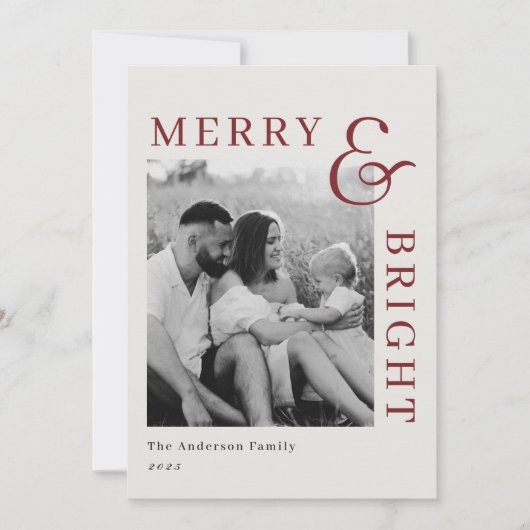 Moderne klassieke rode typografie tweezijdige foto feestdagenkaart (Voorkant)