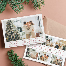 Moderne Klassieke Rode Vrolijke Kerstmis Fotocolla Feestdagenkaart