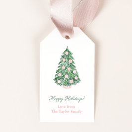 Moderne klassieke roze groene kerstFeestdagen Cadeaulabel