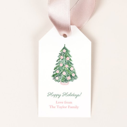 Moderne klassieke roze groene kerstFeestdagen Cadeaulabel