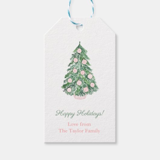 Moderne klassieke roze groene kerstFeestdagen Cadeaulabel (Voorkant)