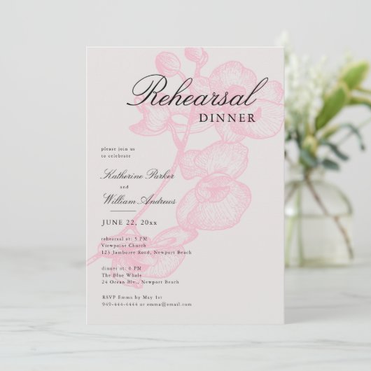 Moderne Klassieke Roze Schets Rehearsal Dinner Kaart (Staand voorkant)