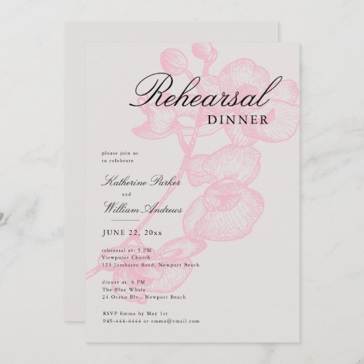 Moderne Klassieke Roze Schets Rehearsal Dinner Kaart (Voorkant / Achterkant)