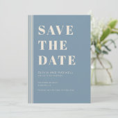 Moderne Klassieke Save The Date Blauwe Gestreepte  Kaart (Staand voorkant)
