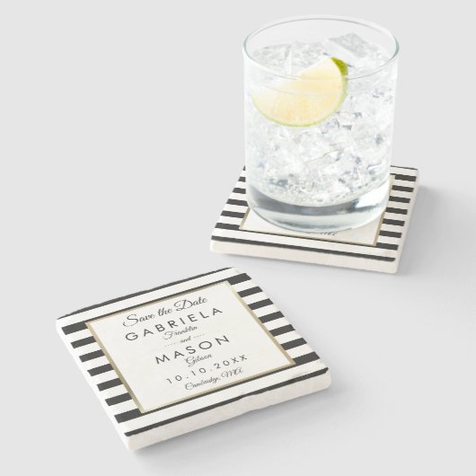 Moderne Klassieke Streep Opslaan de Datum Stenen Onderzetter (Zijkant)