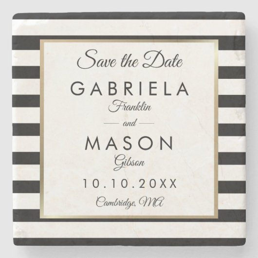 Moderne Klassieke Streep Save the Date Stenen Onderzetter (Voorkant)