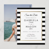 Moderne klassieke Stripe Weddenschap Foto slaat de Briefkaart (Voorkant / Achterkant)