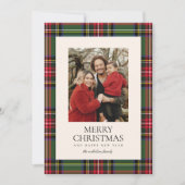 Moderne Klassieke Tartan Plaid One Foto Feestdagenkaart (Voorkant)