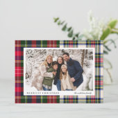 Moderne Klassieke Tartan Plaid One Foto Feestdagenkaart (Staand voorkant)
