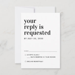 Moderne klassieke typografie Reactie Bruiloft RSVP Kaartje