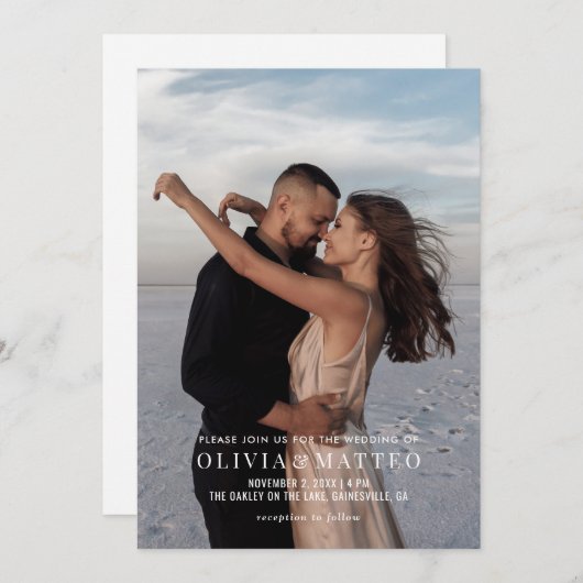 Moderne klassieke uitnodiging voor het bruiloft (Voorkant / Achterkant)