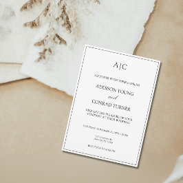 Moderne Klassieke Witte Monogram Bruiloft Kaart