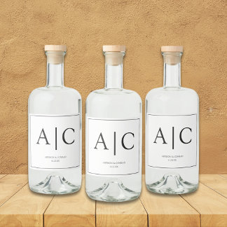 Moderne Klassieke Witte Monogram Huwelijk Likeurfles Etiket