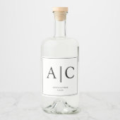 Moderne Klassieke Witte Monogram Huwelijk Likeurfles Etiket (Voorkant)