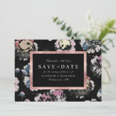 Moderne klassieke zwarte abstracte bloem save the date (Staand voorkant)