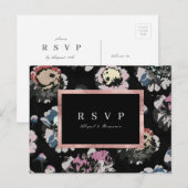 Moderne klassieke zwarte abstracte bloemenbruiloft uitnodiging briefkaart (Voorkant / Achterkant)
