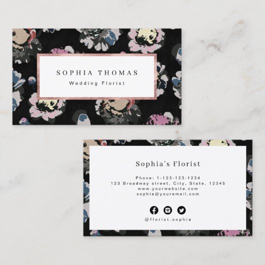 Moderne, klassieke zwarte abstracte bloemkool visitekaartje (Voorkant / Achterkant)