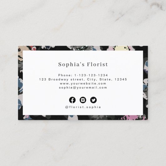 Moderne, klassieke zwarte abstracte bloemkool visitekaartje (Achterkant)