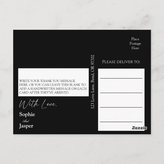 Moderne klassieke zwarte bruiloft Dank u Briefkaar Briefkaart (Achterkant)
