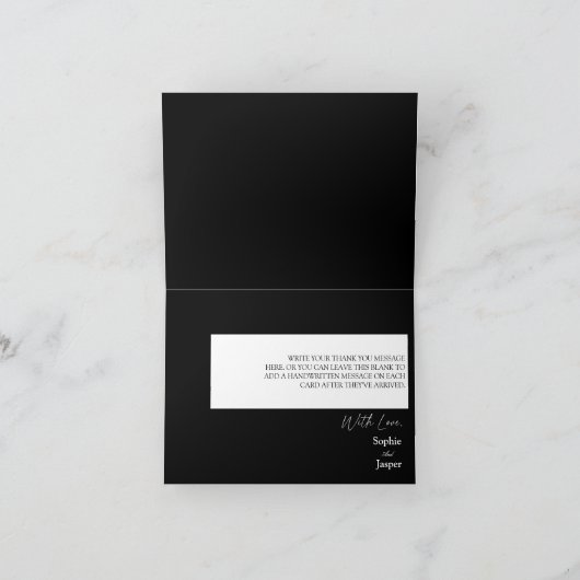 Moderne klassieke zwarte bruiloft gevolgd Hartelij Bedankkaart (Binnen)