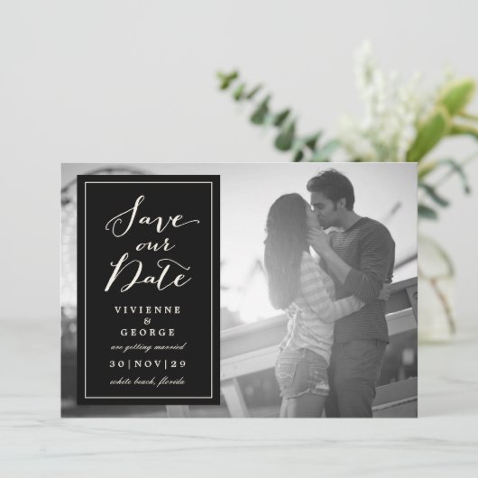 Moderne klassieke zwarte doos Bord Opslaan datum Kaart (Staand voorkant)