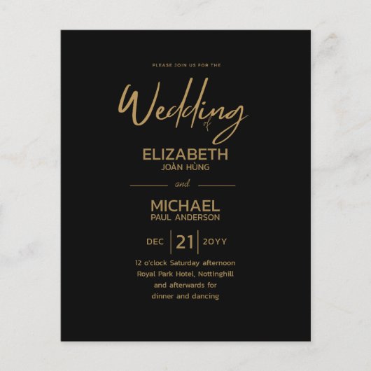 Moderne Klassieke Zwarte Gouden Budget Trouw Uitno (Voorkant)