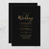 Moderne Klassieke Zwarte Gouden Budget Trouw Uitno Kaart (Voorkant / Achterkant)