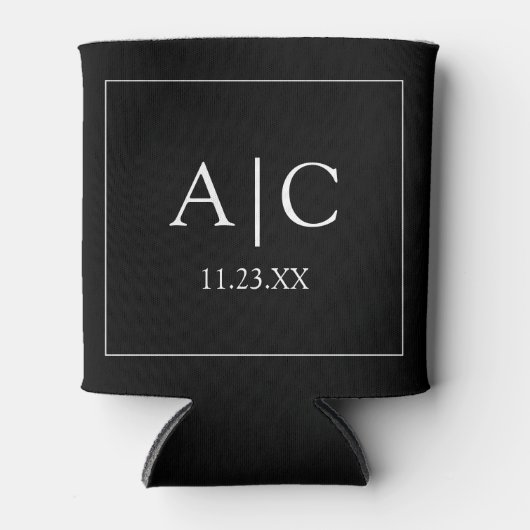 Moderne Klassieke Zwarte Monogram Huwelijk Blikjeskoeler (Voorkant)