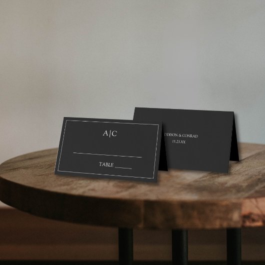 Moderne Klassieke Zwarte Monogram Huwelijk Plaatskaartje
