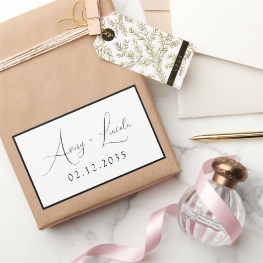 Moderne Klassieke Zwarte & Witte Rand Script Bruil Rechthoekige Sticker (Geschenken)