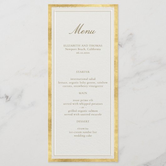 Moderne Klassieker Nepgoud Ecru Formeel Huwelijk Menu (Voorkant)